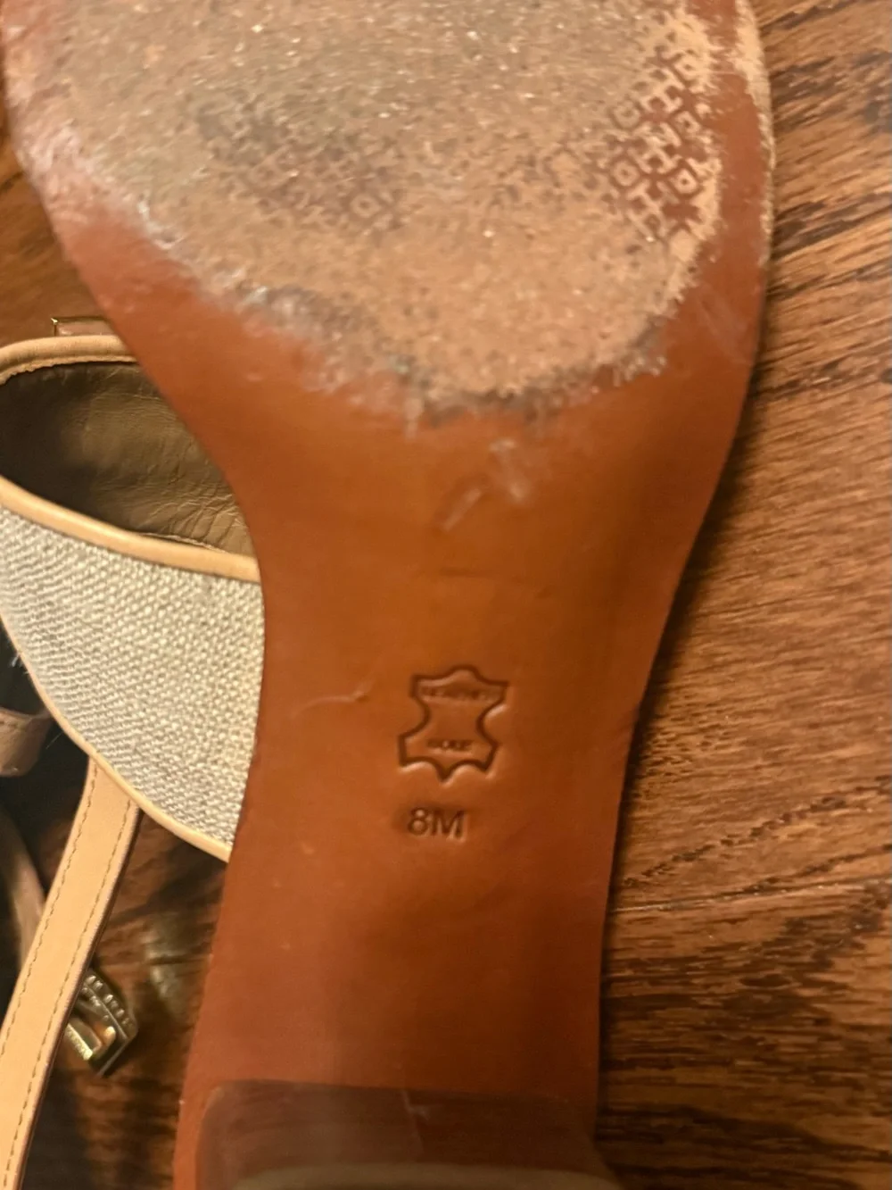 Tory Burch Tan Leather & Canvas Logo-Buckle Sandals